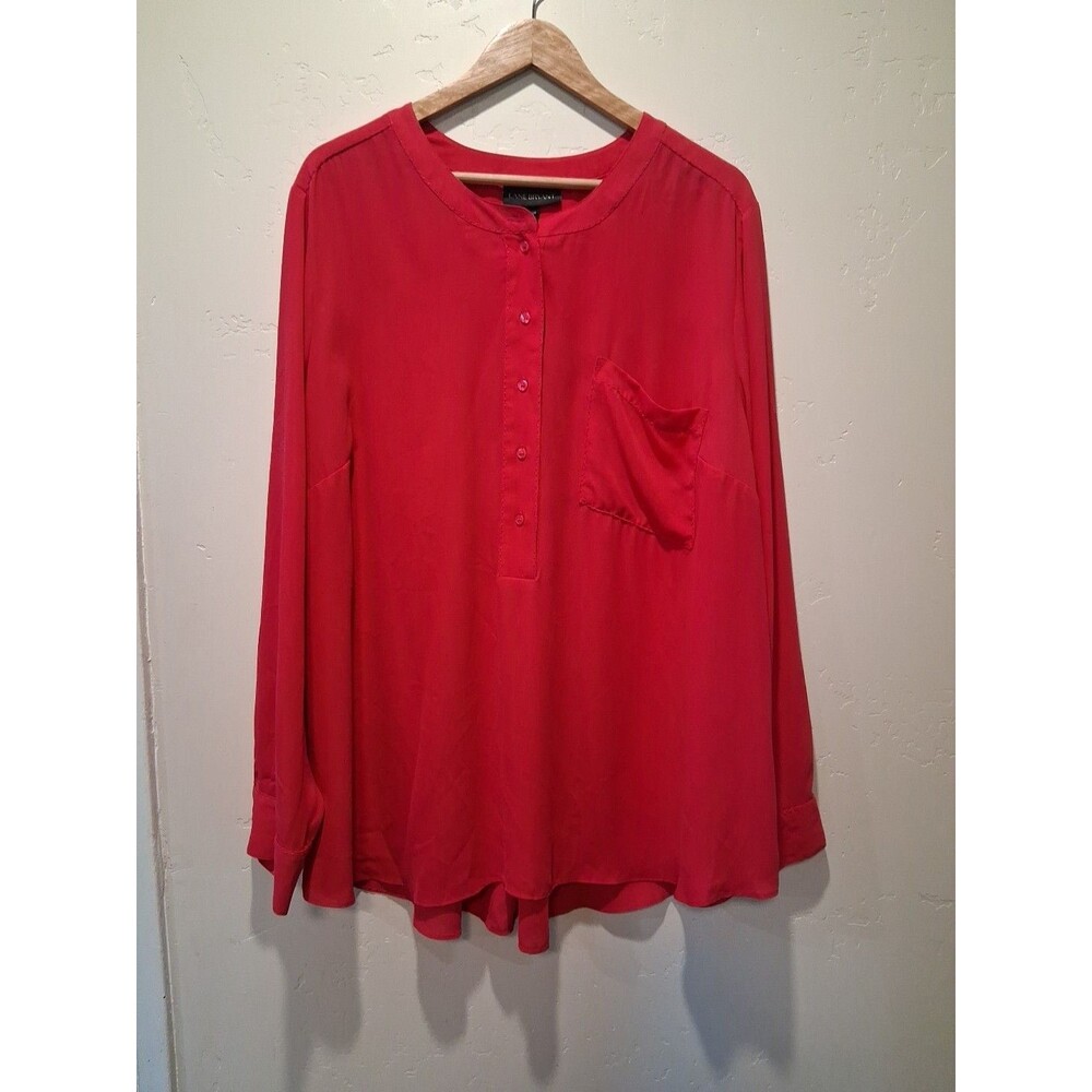 Lane Bryant Wmn's Plus Sz 26/28 Fuchsia Blouse Mock Neck 1/4 Button Pocket Caree